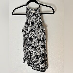 Max Studio Monochrome Leaf Pattern Halter Top Size Medium
